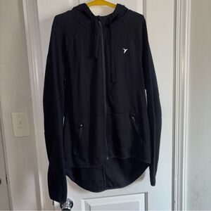 Old Navy Active Womens Zip Up Hooded Workout Jacket Size Large Tall Black Hi/Low